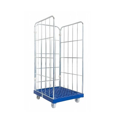 Conteneur à roulettes à 3 côtés – 810x720x1620mm, Galvanisé électrolytique avec base en plastique