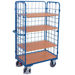 3-Sided Shelved Trolley – 1190x725x1820mm – 4 Beech MDF Shelves, 500kg Capacity, Blue RAL 5010
