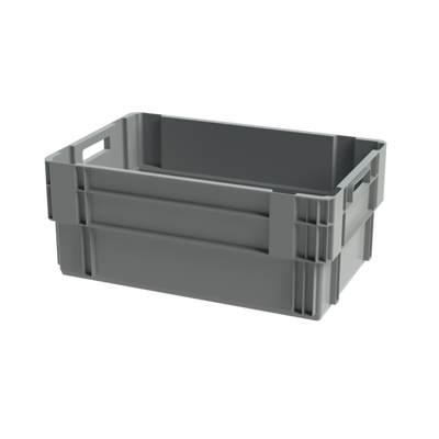Boîte empilable et emboîtable grise – 600x400x250mm – 45 Litres – Bac empilable rotatif renforcé