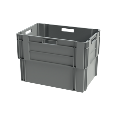 Boîte de rangement empilable et emboîtable grise – 600x400x420mm – 80 Litres – Caisse de stockage robuste