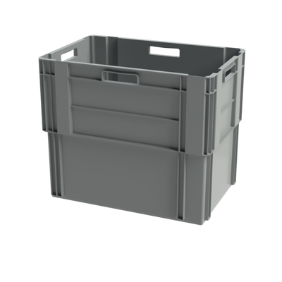 Boîte de rangement empilable et emboîtable grise – 600x400x500mm – 95 Litres – Caisse de stockage robuste empilable