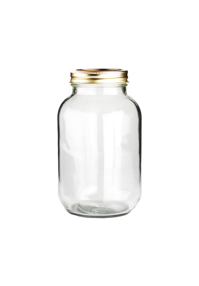 Bocal en verre transparent de 1 litre avec couvercle doré en 2 pièces